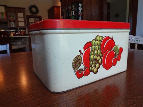 metal red and white bread box|extra large metal bread box.